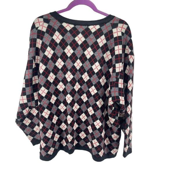 Rafaella Womens Cardigan Sweater Check Button Merino Wool Acrylic Black Red 3X - Picture 2 of 8